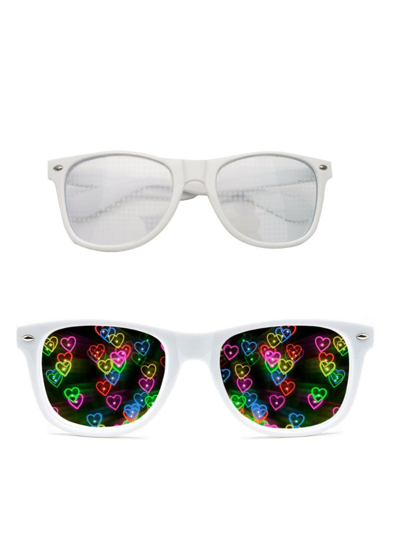 SYOSI - Special Effects Sunglasses, Peach Heart Diffraction Glasses, Festival Party Light Changing Refraction Glasses, Funny Light Diffraction Eyeglasses for Women Men Kids with Heart Effects, White - Image 1