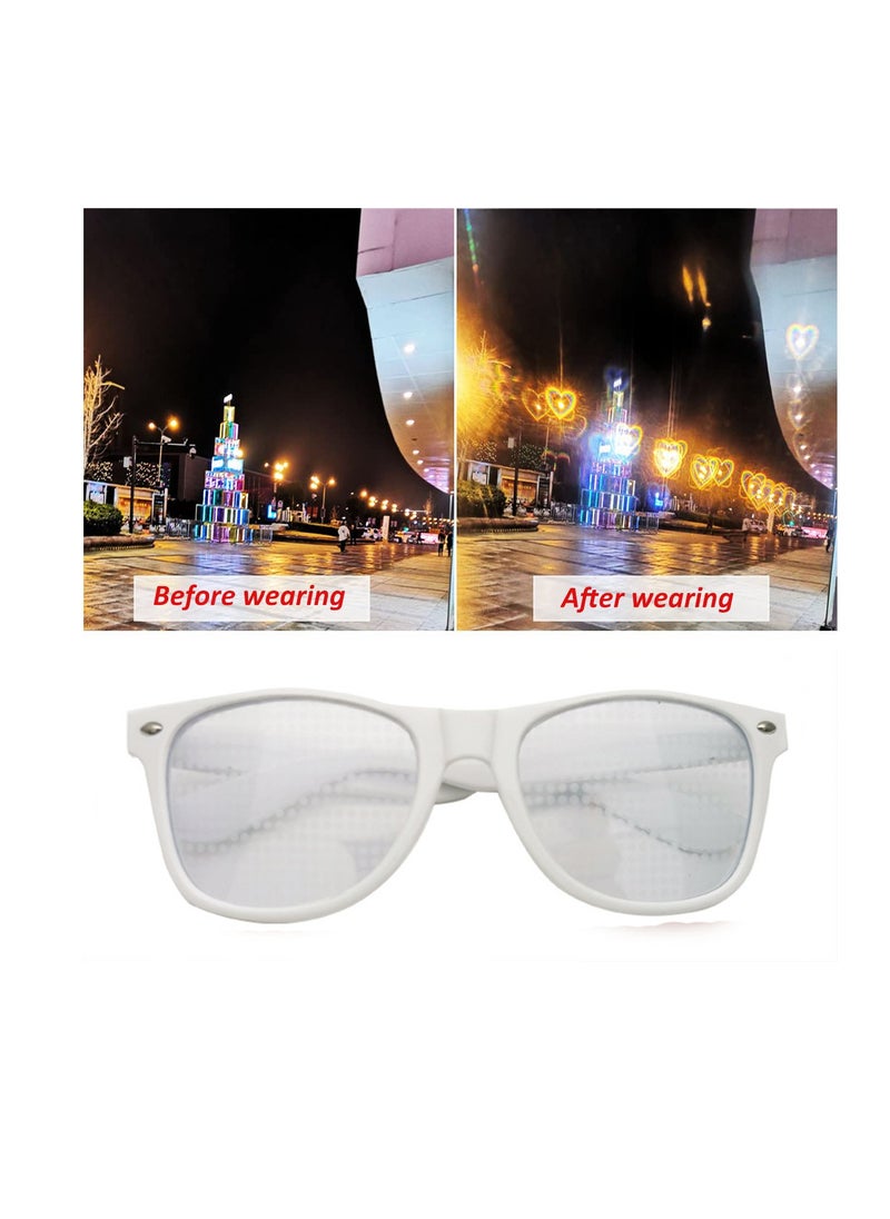 SYOSI - Special Effects Sunglasses, Peach Heart Diffraction Glasses, Festival Party Light Changing Refraction Glasses, Funny Light Diffraction Eyeglasses for Women Men Kids with Heart Effects, White - Image 1