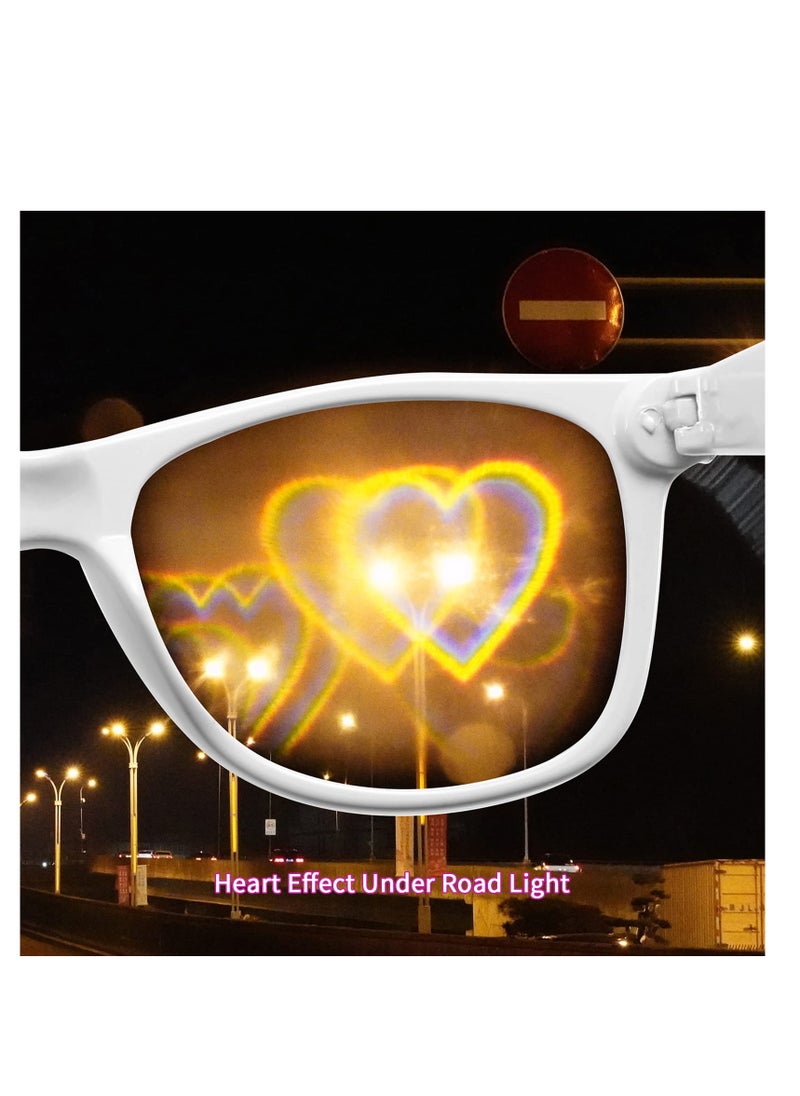 SYOSI - Special Effects Sunglasses, Peach Heart Diffraction Glasses, Festival Party Light Changing Refraction Glasses, Funny Light Diffraction Eyeglasses for Women Men Kids with Heart Effects, White - Image 1
