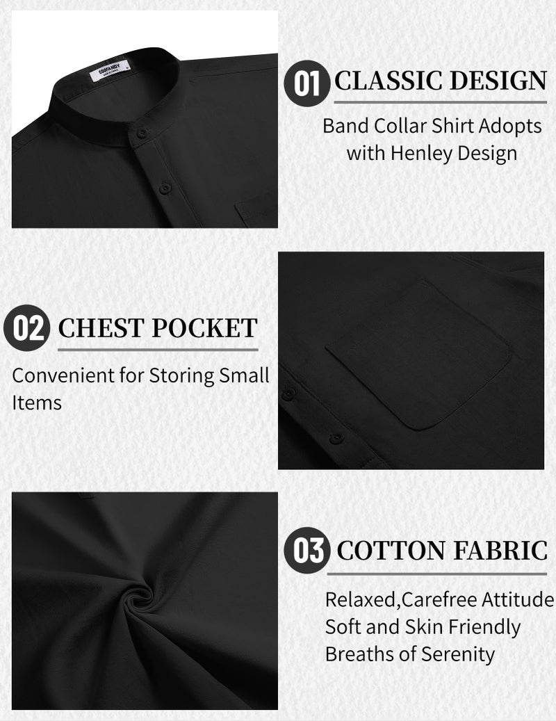 COOFANDY Men's Cotton Linen Sets 2 Piece Casual Navy Blue Henley Shirt Short Sleeve Beach pants with Pockets Outfits - Image 5