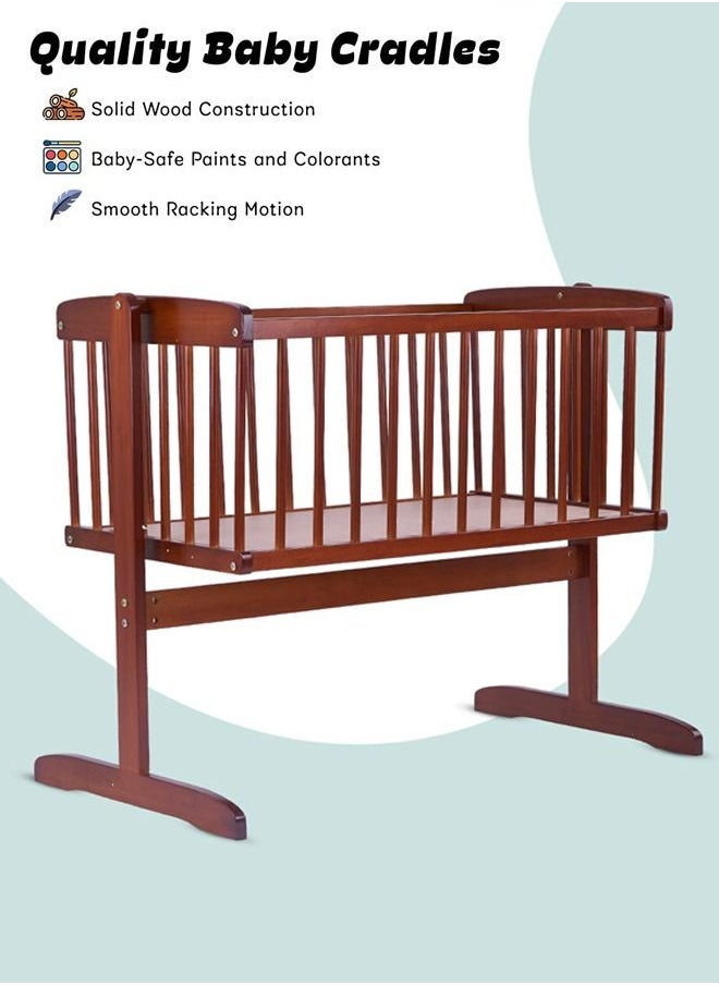 BAYBEE - Medusa Wooden Cradle For Baby With Swings Lock Function  Baby Swing Cradle Cot For New Born Babies Up To 12 Months Walnut Brown - Image 1