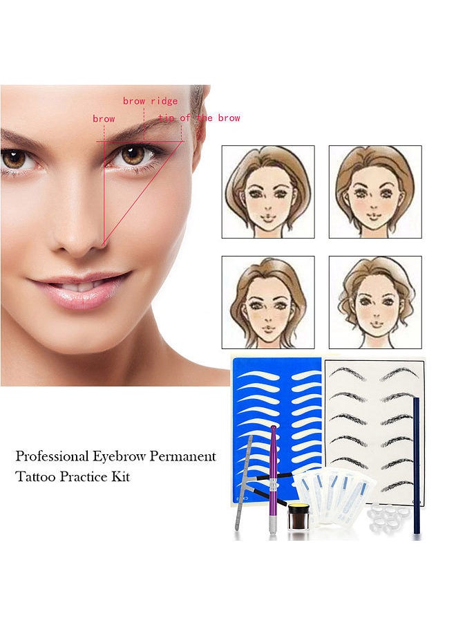 Generic - Professional Eyebrow Permanent Tattoo Practice Kit Microblading Set Manual Eyebrow Pen Needle Pigment Ink Practise Skin Tool - Image 1