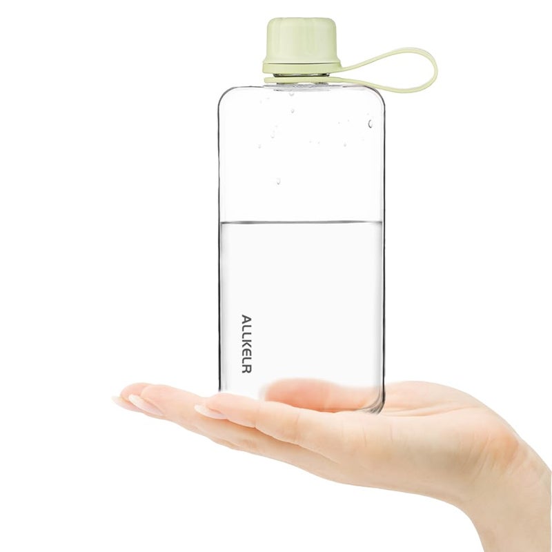 ALLKELR Portable Flat Water Bottle,BPA Free Reusable Tritan Plastic Travel Water Bottle Cup,Lightweight Leakproof Slim Water Bottles Fits Purse,Backpacking,Hiking (Green, 13.5 oz) - Image 2