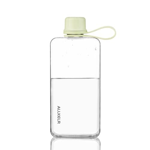 ALLKELR Portable Flat Water Bottle,BPA Free Reusable Tritan Plastic Travel Water Bottle Cup,Lightweight Leakproof Slim Water Bottles Fits Purse,Backpacking,Hiking (Green, 13.5 oz) - Image 1