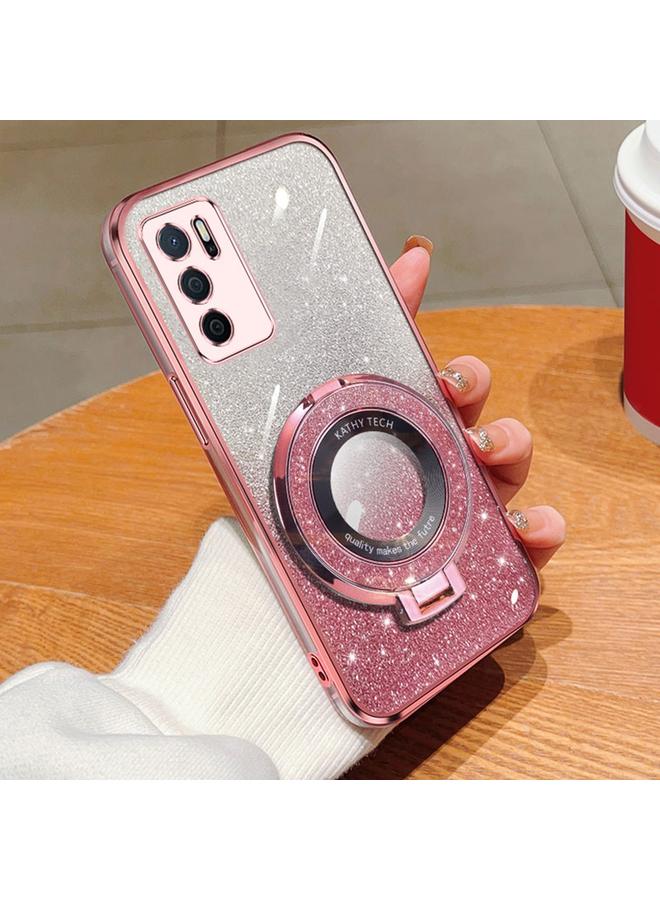 The Bros Case For OPPO A16 Plated Gradient Glitter Round Holder TPU Phone Case