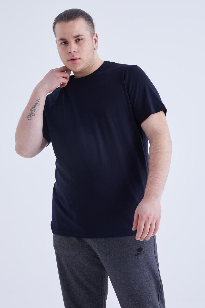 Tommy Life Navy Blue Basic Short Sleeve O Neck Men's Plus Size T-Shirt - 88072  - Image 3