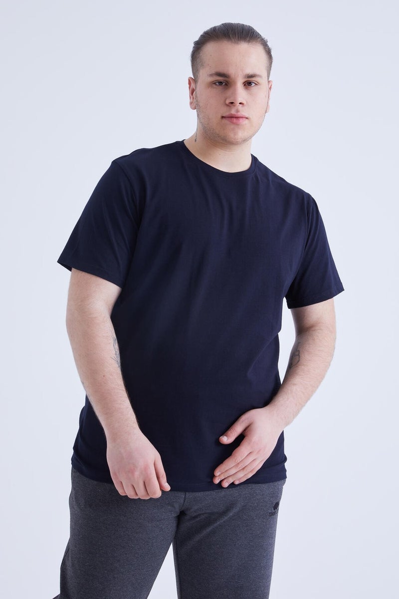 Tommy Life Navy Blue Basic Short Sleeve O Neck Men's Plus Size T-Shirt - 88072  - Image 4