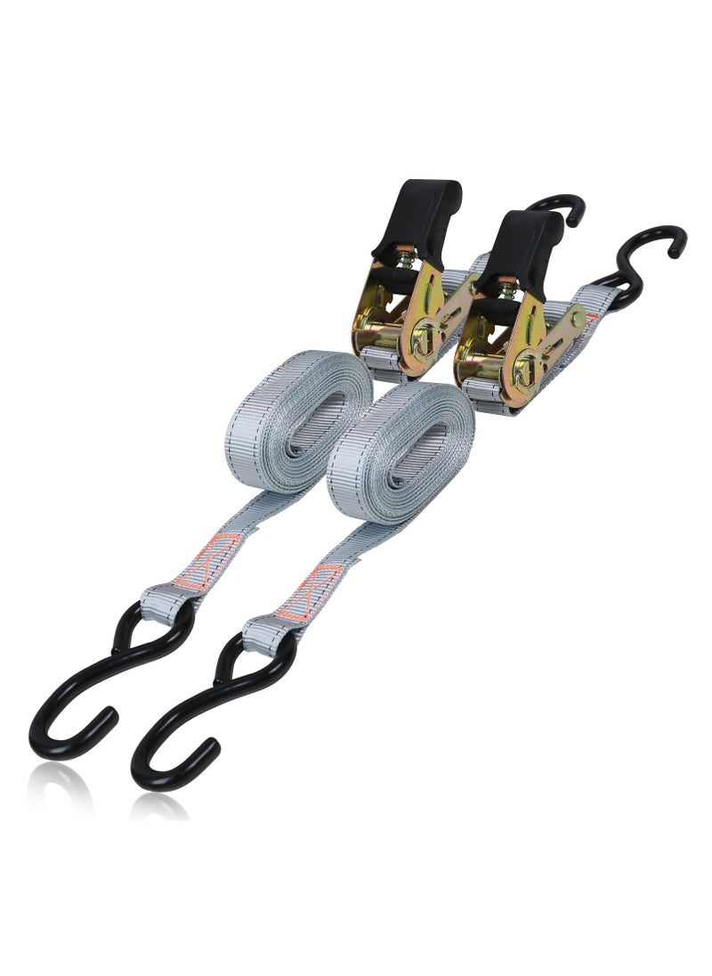 KSEIBI Ratchet Tie Down Set 2-Pc, 25mmx4.5m, Polyester Webbing, Zinc Plated, Safety Lock S-Hooks, Tie-Down Ratcheting Cargo Truck Straps for Truck, Trailers, Car Roof, Moving Cargo and Lawn Equipment.  - Image 1