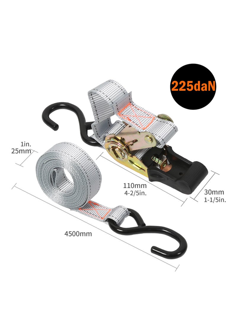 KSEIBI Ratchet Tie Down Set 2-Pc, 25mmx4.5m, Polyester Webbing, Zinc Plated, Safety Lock S-Hooks, Tie-Down Ratcheting Cargo Truck Straps for Truck, Trailers, Car Roof, Moving Cargo and Lawn Equipment.  - Image 2