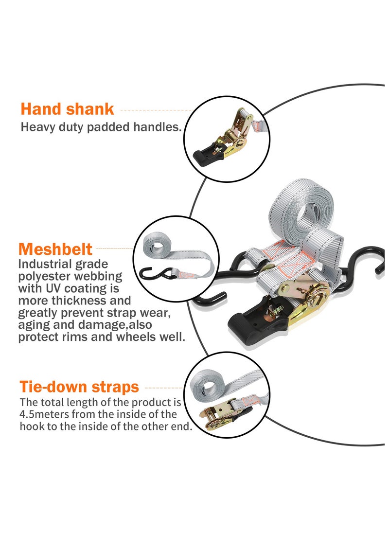 KSEIBI Ratchet Tie Down Set 2-Pc, 25mmx4.5m, Polyester Webbing, Zinc Plated, Safety Lock S-Hooks, Tie-Down Ratcheting Cargo Truck Straps for Truck, Trailers, Car Roof, Moving Cargo and Lawn Equipment.  - Image 4
