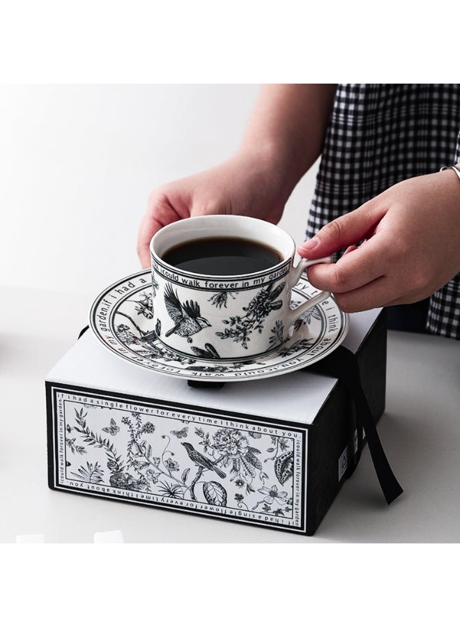 YelaJoy Ceramic Coffee Cup and Saucer Set - Vintage Floral Design, Perfect for Espresso, Tea, or Coffee Lovers - Gift Boxed for Home, Office, or Special Occasions (6.8oz) - Image 5