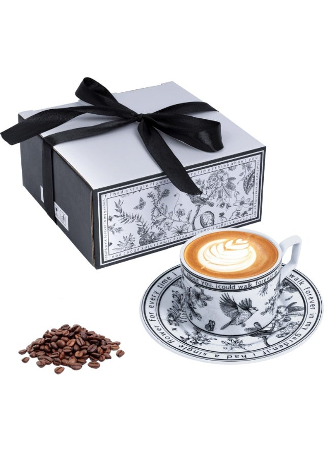 YelaJoy Ceramic Coffee Cup and Saucer Set - Vintage Floral Design, Perfect for Espresso, Tea, or Coffee Lovers - Gift Boxed for Home, Office, or Special Occasions (6.8oz) - Image 1