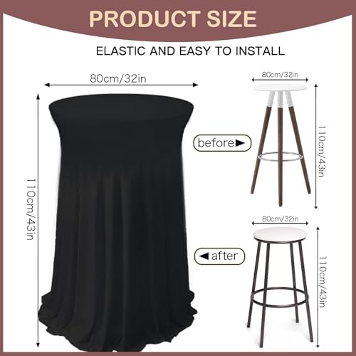 PWDAN 5 Pack Spandex Cocktail Table Covers, 32 x 43 Inch Black Round Cocktail Tablecloths with Skirt, Fitted Stretch High Top Bar Table Cloths for Wedding Party Banquet Pub - Image 2
