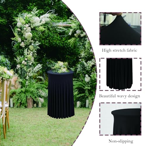 PWDAN 5 Pack Spandex Cocktail Table Covers, 32 x 43 Inch Black Round Cocktail Tablecloths with Skirt, Fitted Stretch High Top Bar Table Cloths for Wedding Party Banquet Pub - Image 3