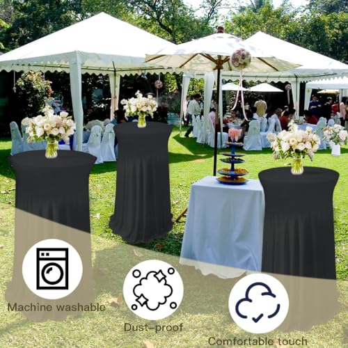 PWDAN 5 Pack Spandex Cocktail Table Covers, 32 x 43 Inch Black Round Cocktail Tablecloths with Skirt, Fitted Stretch High Top Bar Table Cloths for Wedding Party Banquet Pub - Image 4