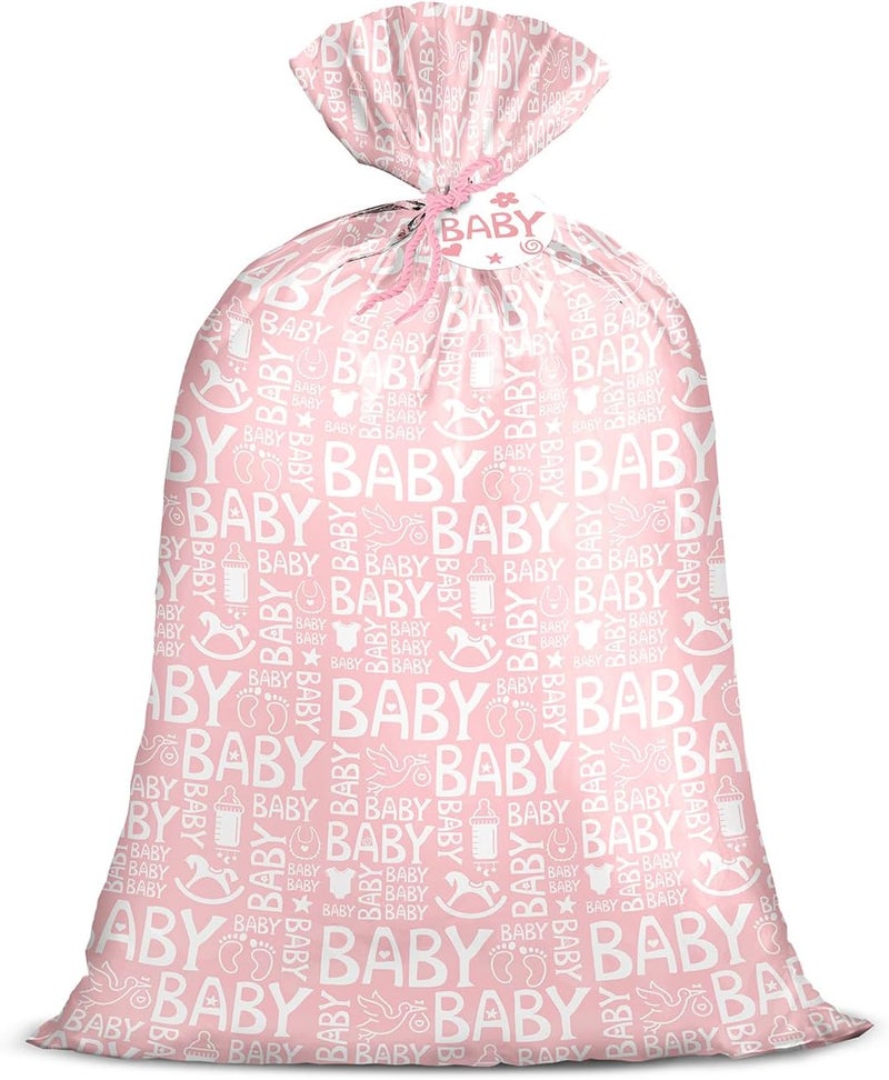 Pink Jumbo Large Plastic Gift Bag for Baby Girl - 56" x 36" - Image 1