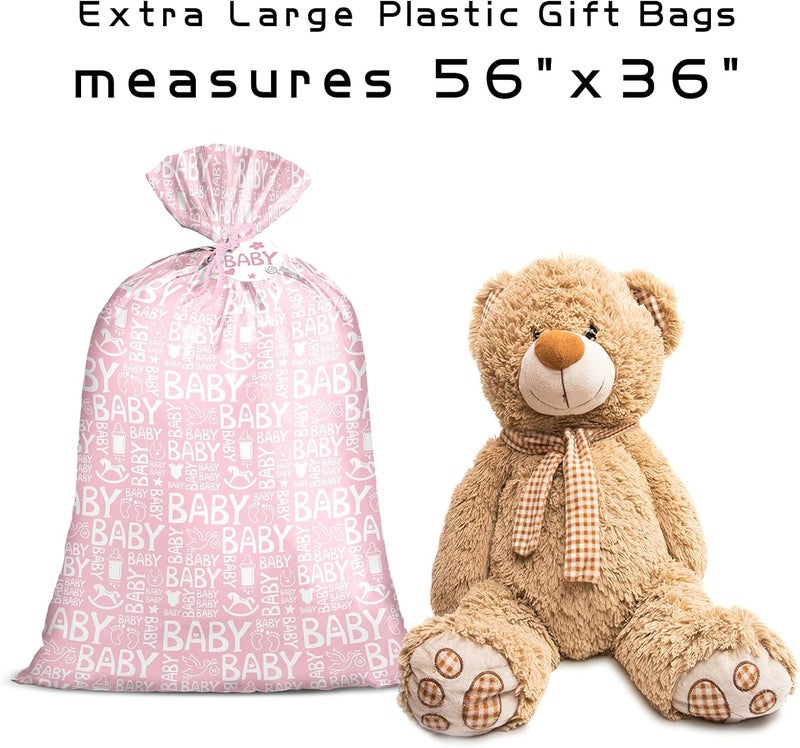 Pink Jumbo Large Plastic Gift Bag for Baby Girl - 56" x 36" - Image 5