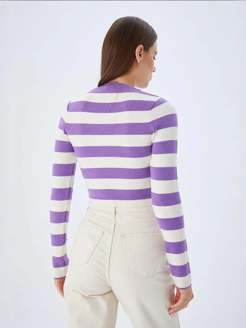 Mixray Lilac Purple Mixray Striped Knit Sweater for Women | Best Price UAE