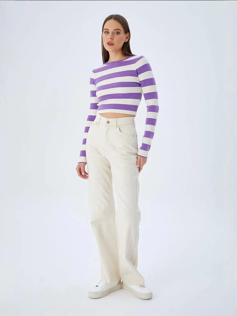 Mixray Lilac Purple Mixray Striped Knit Sweater for Women | Best Price UAE