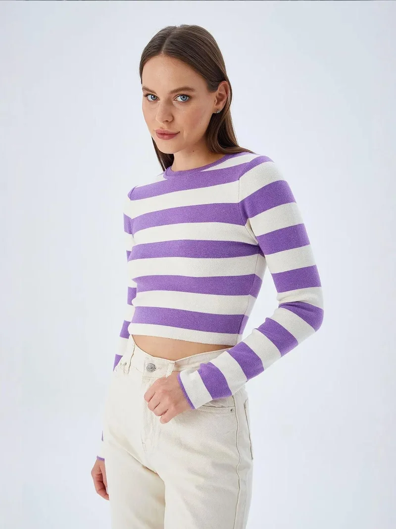 Mixray Lilac Purple Mixray Striped Knit Sweater for Women | Best Price UAE