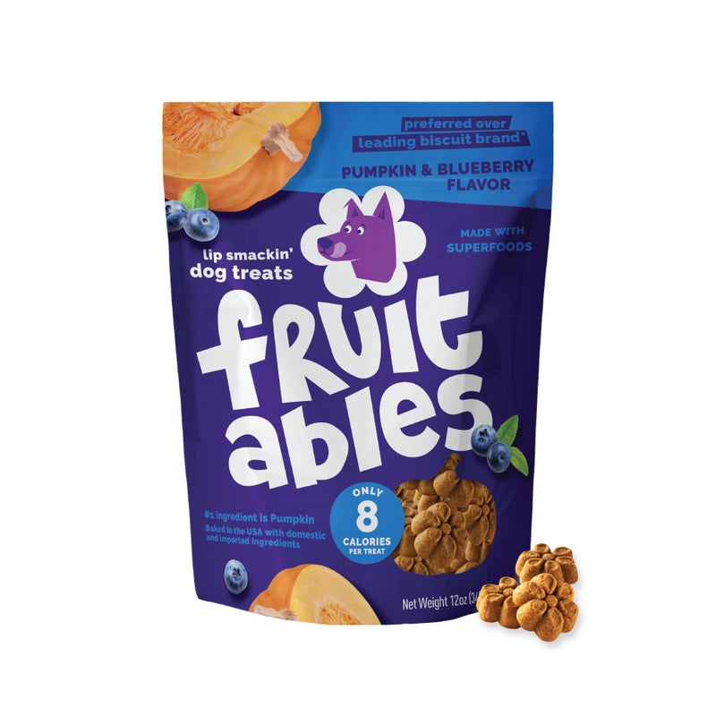 Fruitables Baked Dog Treats, Healthy Pumpkin Treat for Dogs, Low Calorie & Delicious, No Wheat, Corn or Soy, Made in the USA, Pumpkin and Blueberry Flavor, 12oz - Image 1