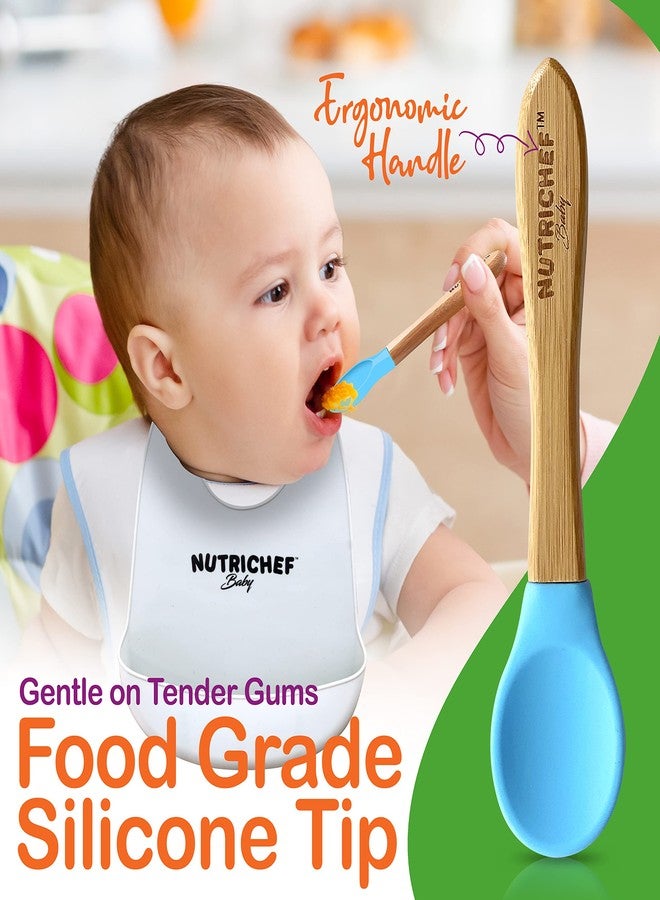 Nutrichef 2 Piece Baby & Toddler Spoon Set, All Natural Wooden Spoon Set w/Soft Curved Food Grade Silicone Head, Self-Feeding Utensils, BPA Free, Toddler & Child Tableware for ages 4 months- 6 years - Image 4