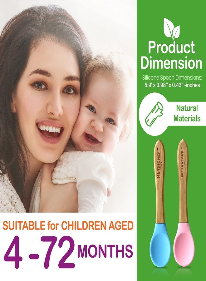 Nutrichef 2 Piece Baby & Toddler Spoon Set, All Natural Wooden Spoon Set w/Soft Curved Food Grade Silicone Head, Self-Feeding Utensils, BPA Free, Toddler & Child Tableware for ages 4 months- 6 years - Image 2