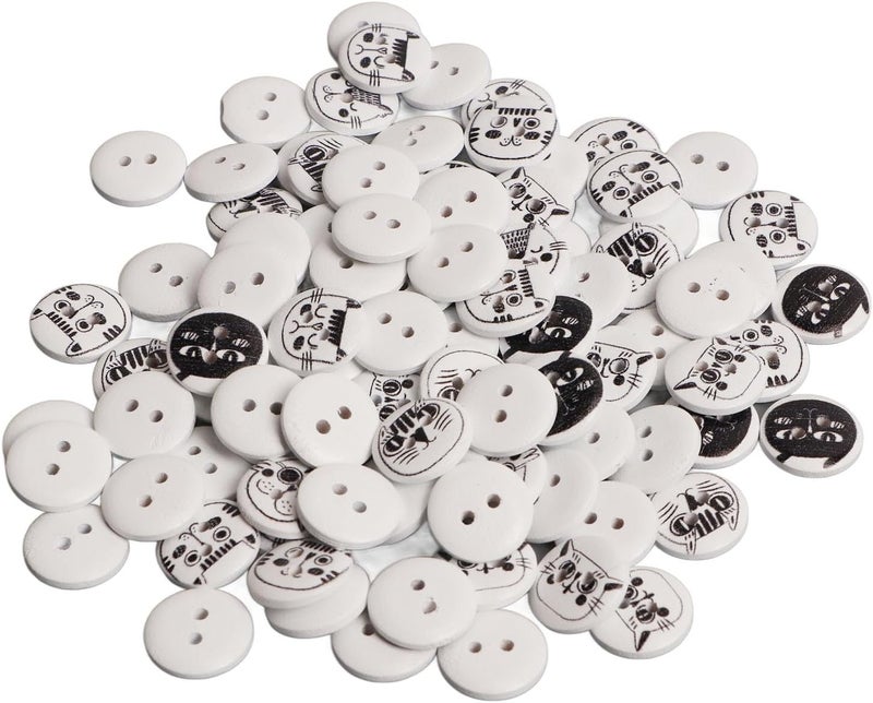 GLOGLOW Nan 500Pcs Round Knitting Buttons, Assorted Cartoon Wooden Buttons for Kids Crafts, 15mm Pearwood Cat Design Suitable for Cardigans and Bags Clothing Accessories and Peripherals (White - Image 5