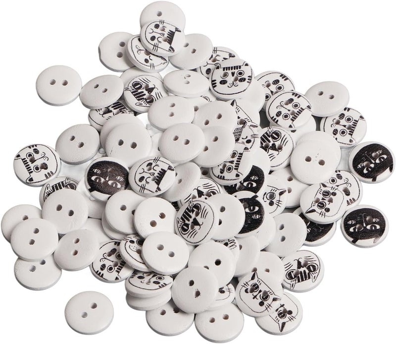 GLOGLOW Nan 500Pcs Round Knitting Buttons, Assorted Cartoon Wooden Buttons for Kids Crafts, 15mm Pearwood Cat Design Suitable for Cardigans and Bags Clothing Accessories and Peripherals (White - Image 3