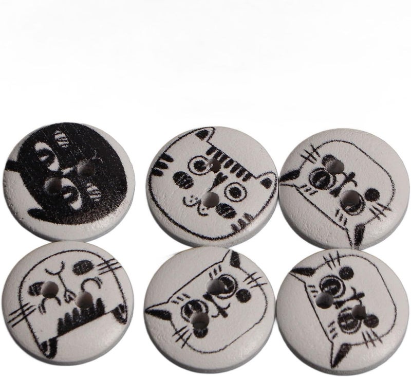 GLOGLOW Nan 500Pcs Round Knitting Buttons, Assorted Cartoon Wooden Buttons for Kids Crafts, 15mm Pearwood Cat Design Suitable for Cardigans and Bags Clothing Accessories and Peripherals (White - Image 2