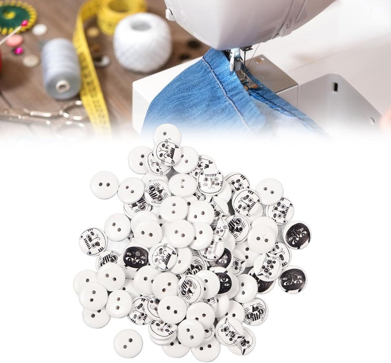 GLOGLOW Nan 500Pcs Round Knitting Buttons, Assorted Cartoon Wooden Buttons for Kids Crafts, 15mm Pearwood Cat Design Suitable for Cardigans and Bags Clothing Accessories and Peripherals (White - Image 4