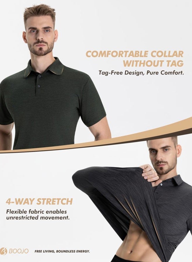 BOOJO 7 Pack Polo Shirts for Men - Quick Dry Moisture Wicking Performance Short Sleeve Mens Golf Shirts for Casual Work, 1-black/Dark Grey/Light Grey/Navy Blue/Dark Blue/Army Green/Wine, XXL - Image 3