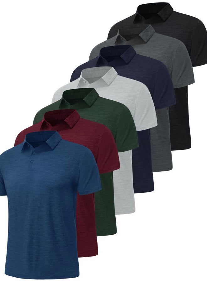 BOOJO 7 Pack Polo Shirts for Men - Quick Dry Moisture Wicking Performance Short Sleeve Mens Golf Shirts for Casual Work, 1-black/Dark Grey/Light Grey/Navy Blue/Dark Blue/Army Green/Wine, XXL - Image 1