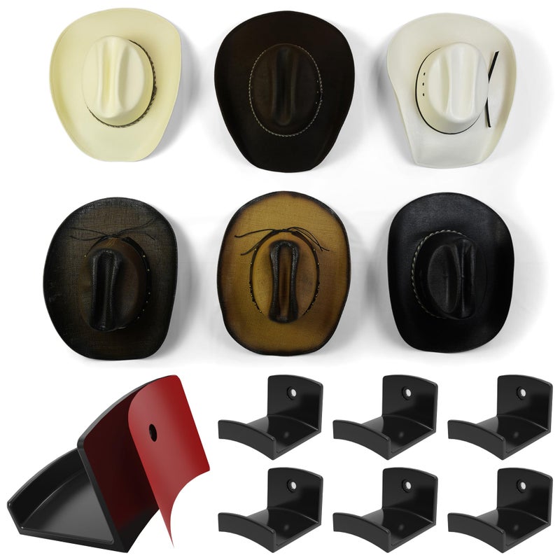 Modern JP Adhesive Hat Hooks for Wall 6Pack Cowboy Hat Rack Wide Brim Hat Organizer Strong Hold Hat Hangers for Wall Black