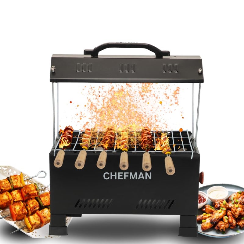 Chefman 2-in-1 Electric & Charcoal Barbecue Grill Set 1200W Stainless Steel Element 13Inch Size Includes Tong Skewers Portable Grill for Home Camping Barbecue Grill for Outdoor Cooking (BLACK) - Image 3