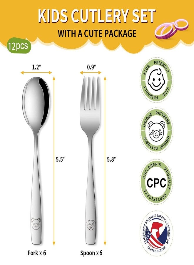 DEHOV Toddler Eating Utensils Set,Set Of 12 Food Grade Stainless Steel Silverware Sets For Kids,Dishwasher Safe Children Small Metal Spoons And Forks Flatware Sets - Image 2