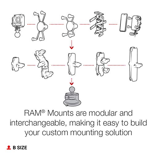 RAM Mount قاعدة كوب شفط بتقنية التدوير من RAM مع كرة RAM-B-224-1U بحجم 1" لزجاج السيارات - Image 5