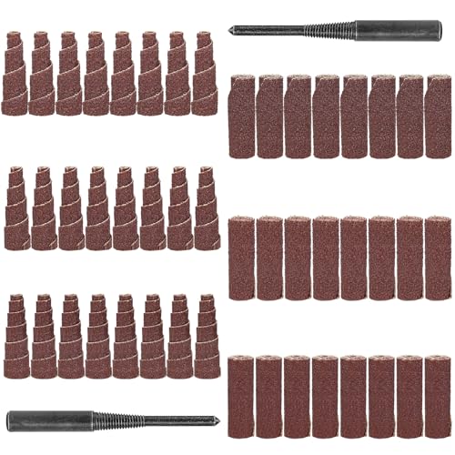 NuoDunco 50Pcs 1-1/2 Inch Sand Paper Abrasive Cartridge Rolls Cone Cylinder Rotary Flap Disc 1/4" Die Grinder Sanding Disc Grinding Bits Drum Sanders for Metal Wood Working - Image 1