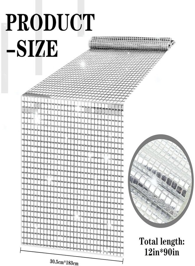 RTHPY 12 x 90 Inches Glitter Disco Party Table Runner Retro 70s 80s Theme Birthday Party Decorations Sequin Silver Bachelorette Supplies Dance Decor Wedding Table Cloth - Image 3