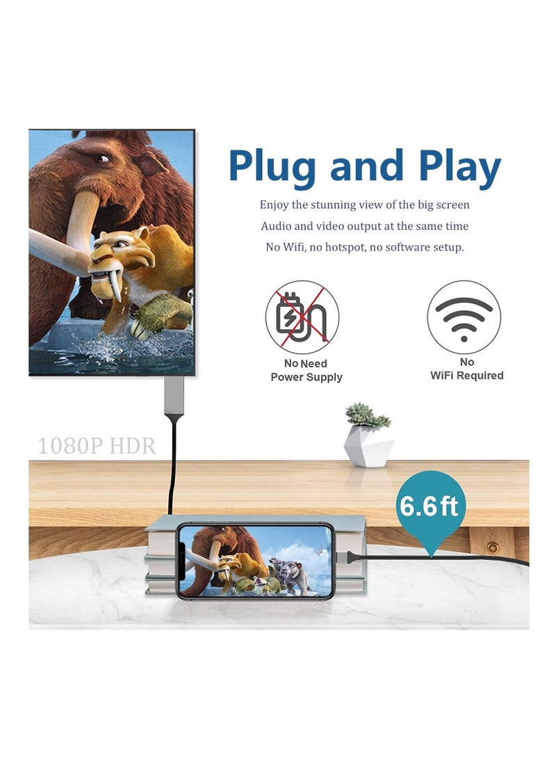 Y&D Lightning to HDMI Adapter Cable for iPhone,[Apple MFi Certified] 1080P HDTV Digital AV Sync Screen Connector Compatible with iPhone/iPad/iPod on HD TV Monitor Projector,6.6 Feet/2M,Grey  - Image 5