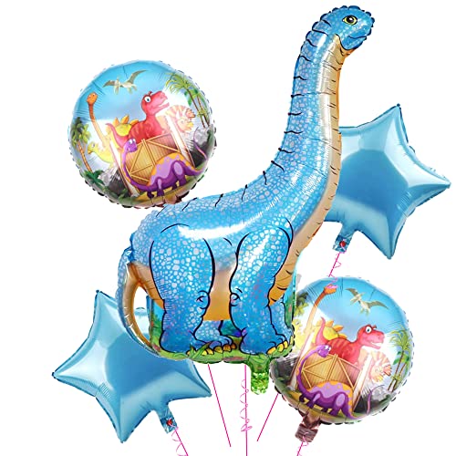 TOYXE Dino Dinosaur Theme Foil Balloons Blue Set of 5 Pcs - Image 1
