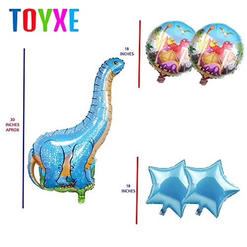TOYXE Dino Dinosaur Theme Foil Balloons Blue Set of 5 Pcs - Image 3