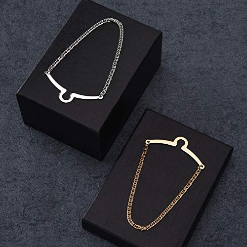 JOVIVI 2pcs Set Men's Silver Golden Necktie Tie Clips Link Chain Cravat Collar Pins Brooch w/Box - Image 2