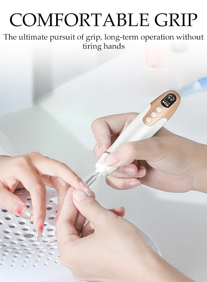 DUNISO Cordless Electric Nail Drill with 10 Drill Bits and 6 Sanding Bands,Portable Rechargeable Nail File Kit ,Adjustable Speed and LED Display,For Acrylic Nails, Gel Nails (White) - Image 4