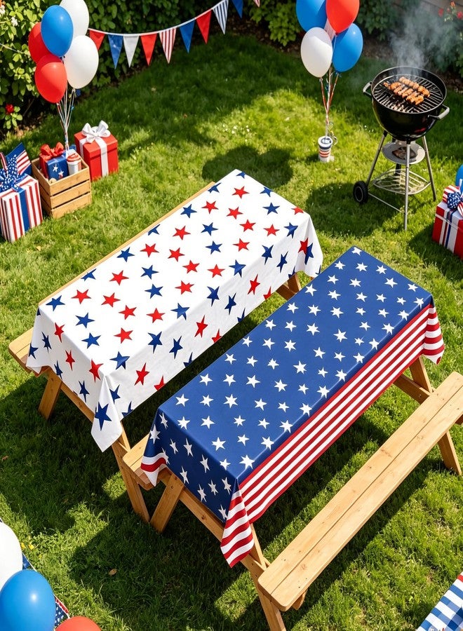 BOKFJBP 2Packs 4th of July Tablecloth Party Supplies Set American Flag Patriotic USA 250th Anniversary Disposable Plastic RectangleTablecovers for Independence Day Election Day Veterans Day Decoration - Image 3