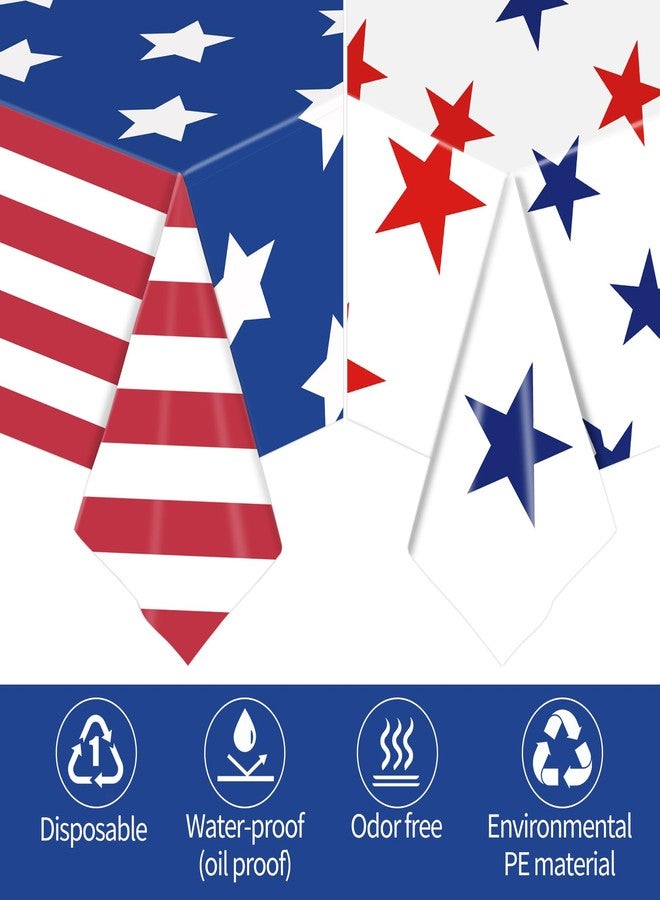 BOKFJBP 2Packs 4th of July Tablecloth Party Supplies Set American Flag Patriotic USA 250th Anniversary Disposable Plastic RectangleTablecovers for Independence Day Election Day Veterans Day Decoration - Image 4