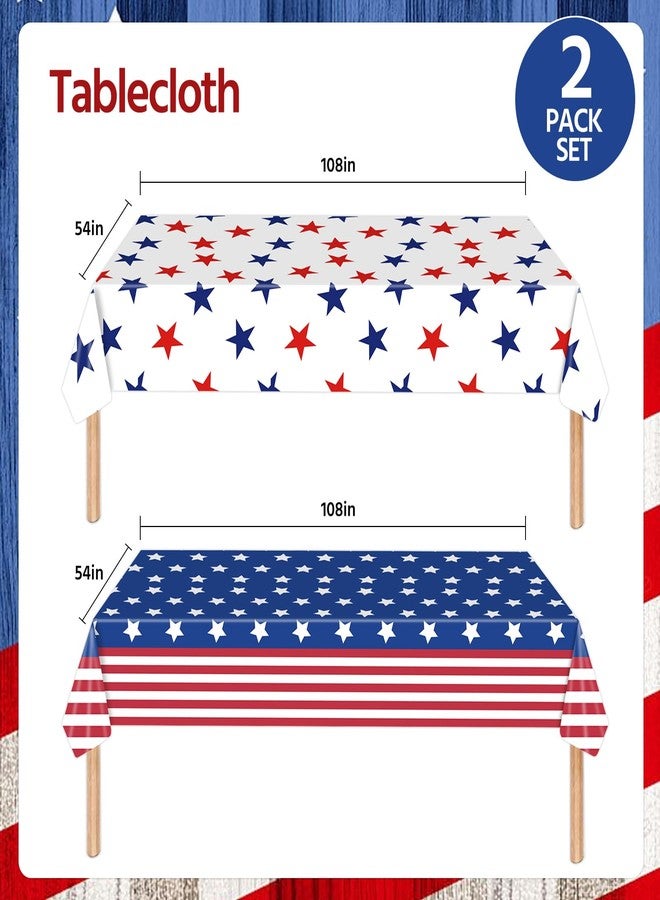 BOKFJBP 2Packs 4th of July Tablecloth Party Supplies Set American Flag Patriotic USA 250th Anniversary Disposable Plastic RectangleTablecovers for Independence Day Election Day Veterans Day Decoration - Image 2