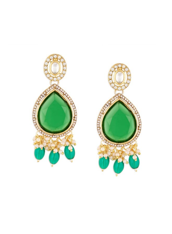Zaveri Pearls Green Statement Stone Dazzling Austrian Diamonds Ethnic Dangle Earring For Women-ZPFK18330 - Image 1