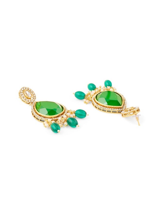 Zaveri Pearls Green Statement Stone Dazzling Austrian Diamonds Ethnic Dangle Earring For Women-ZPFK18330 - Image 4
