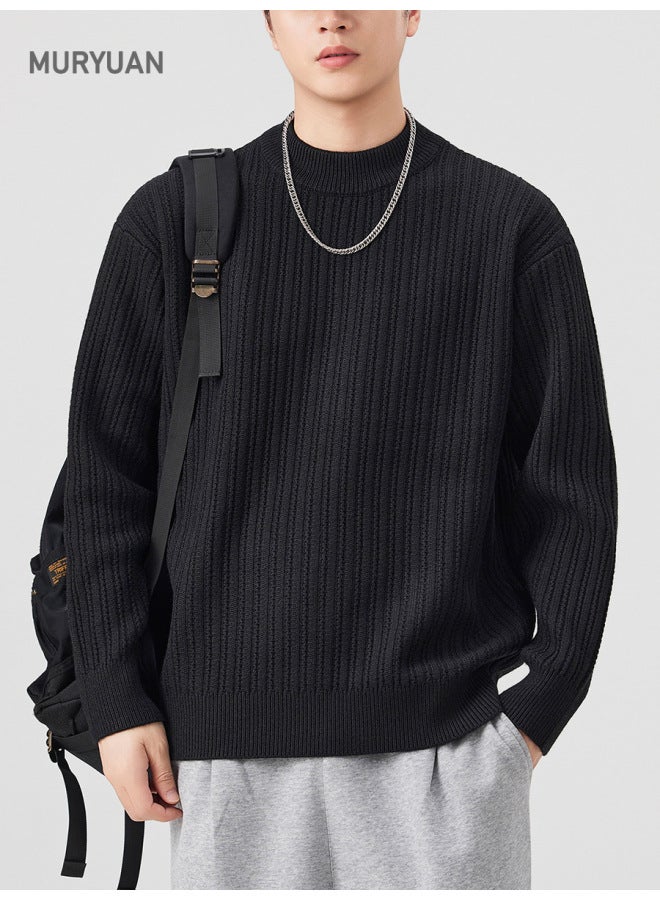 Wear Korean-style Vertical Stripe Half Turtleneck Sweater Men's And Women's Autumn And Winter New Lazy Style Inner Wear Knitwear